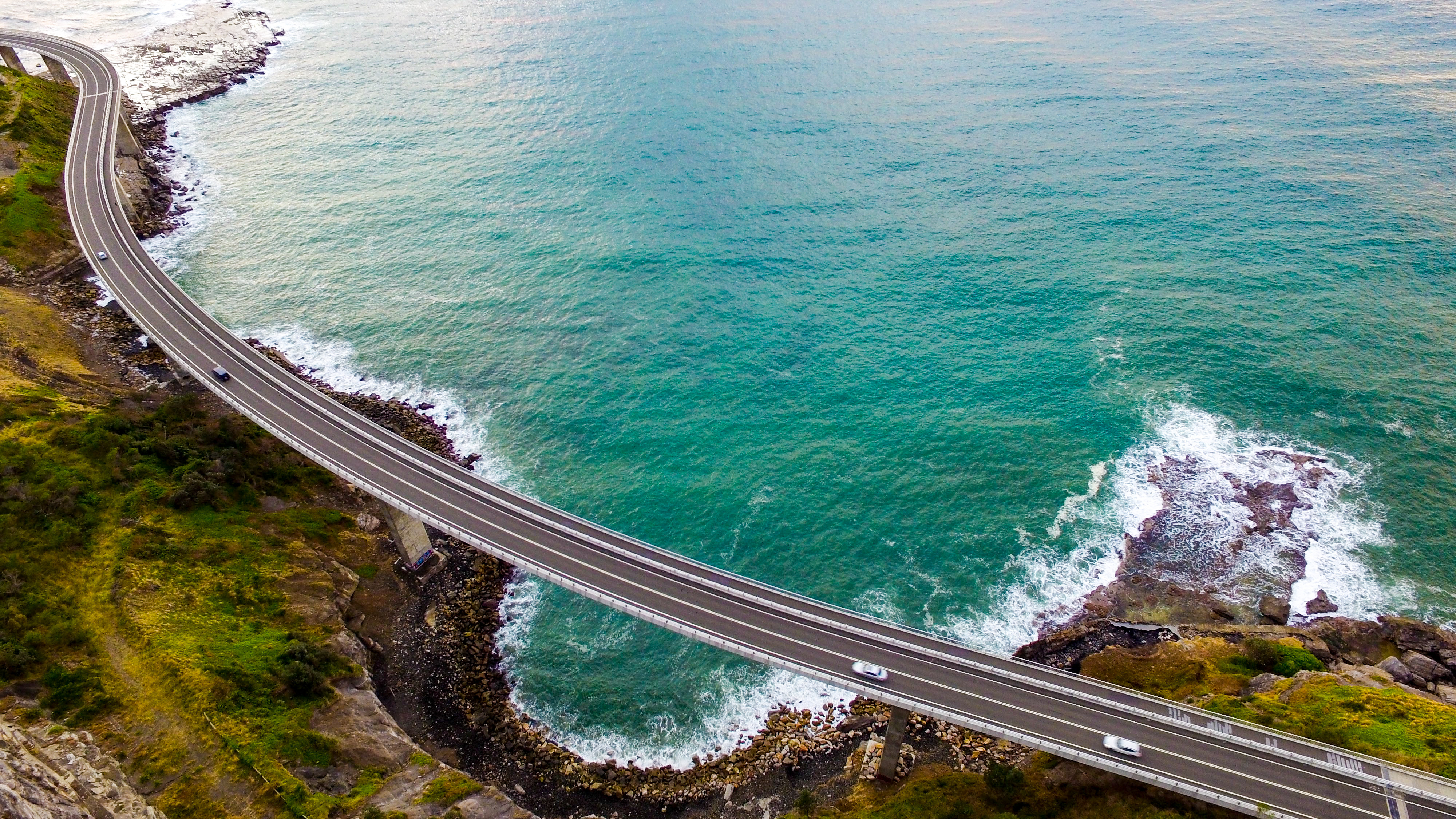 Aerial view of a coastal road