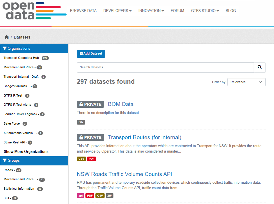 Image of Open Data Hub Data Catalogue page