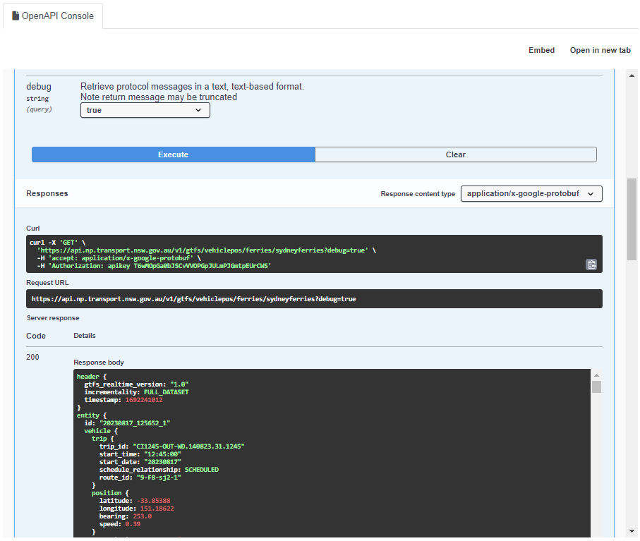 Image showing the API console resource results page