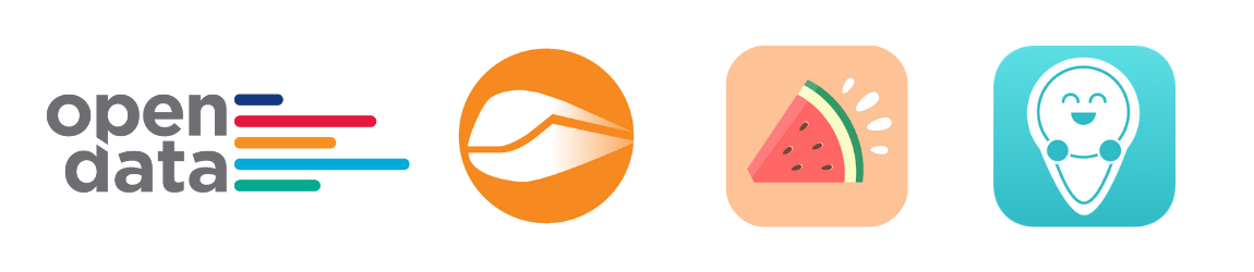 Four logos displayed horizontally for Open Data, Anytrip, Splice Trip NSW and Navibaby