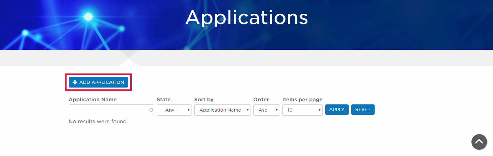 Image of the application creation page