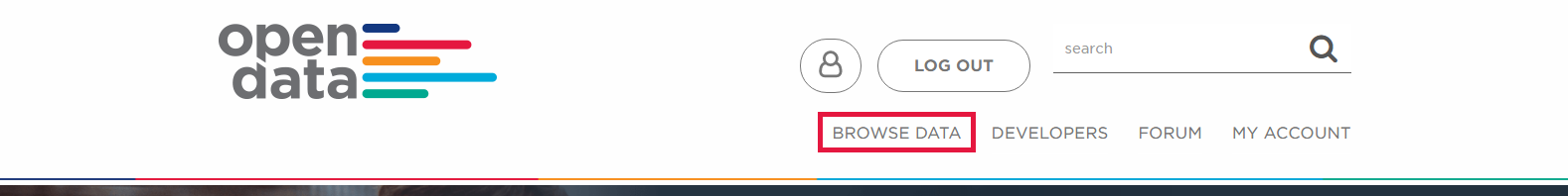 Image of the home page header highlighting the browse data button