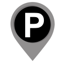 ParkNRide logo - a grey map pin with a white P inside a black circle