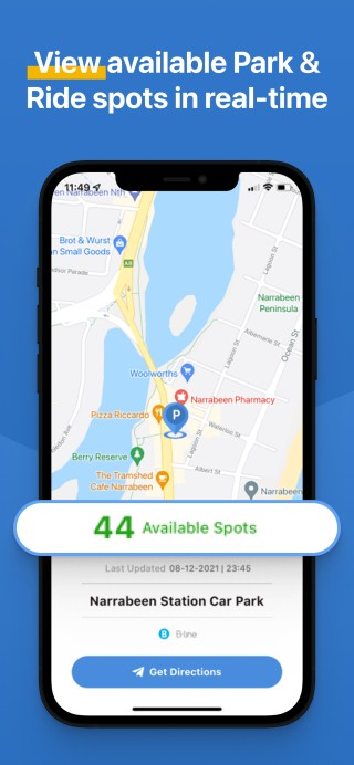A screenshot of the ParkNRide app on an iPhone