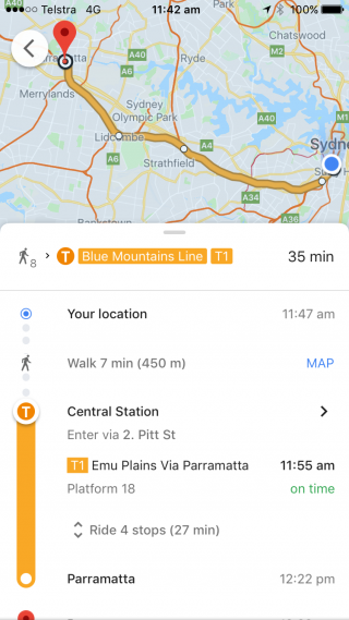 Screenshot of Google Maps app
